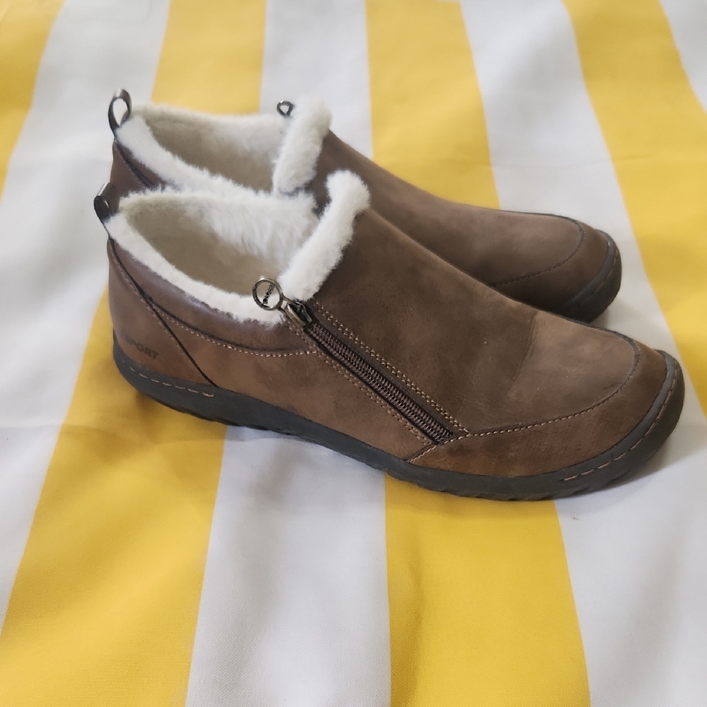 Brown Leather Women's Mules with Faux Fur Lining